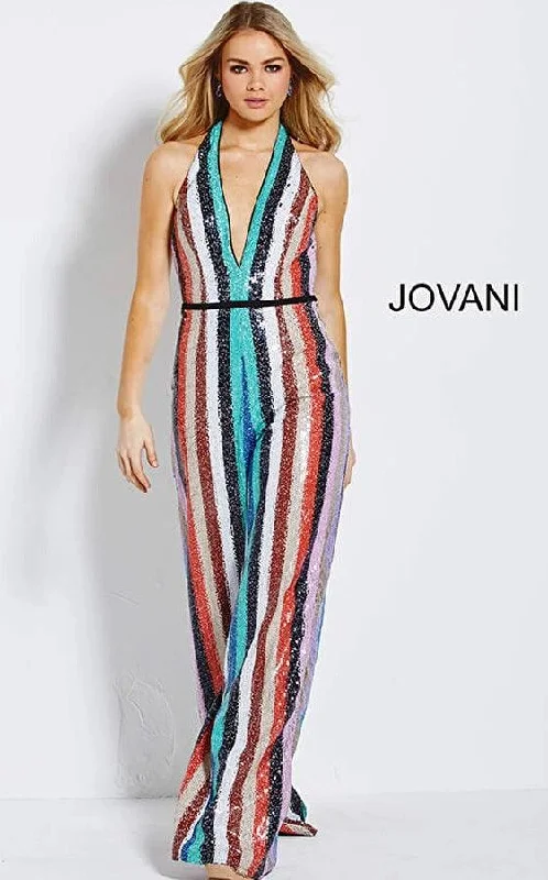 Jovani M61555 Formal Halter Stripe Jumpsuit