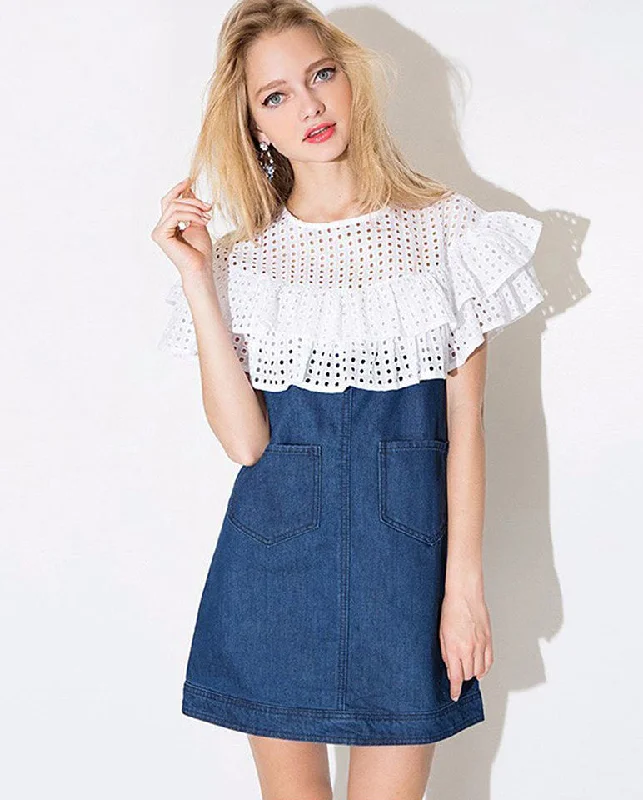 Top lace denim dress