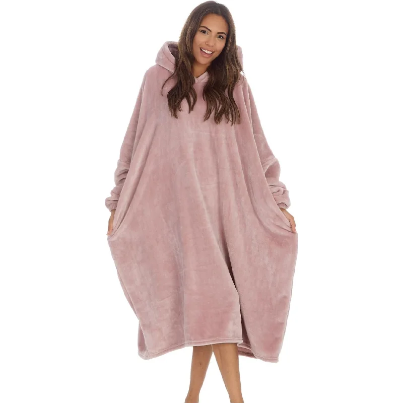 Huggable Hoodie Fleece Oversized Womens Blanket Hoody - Pink