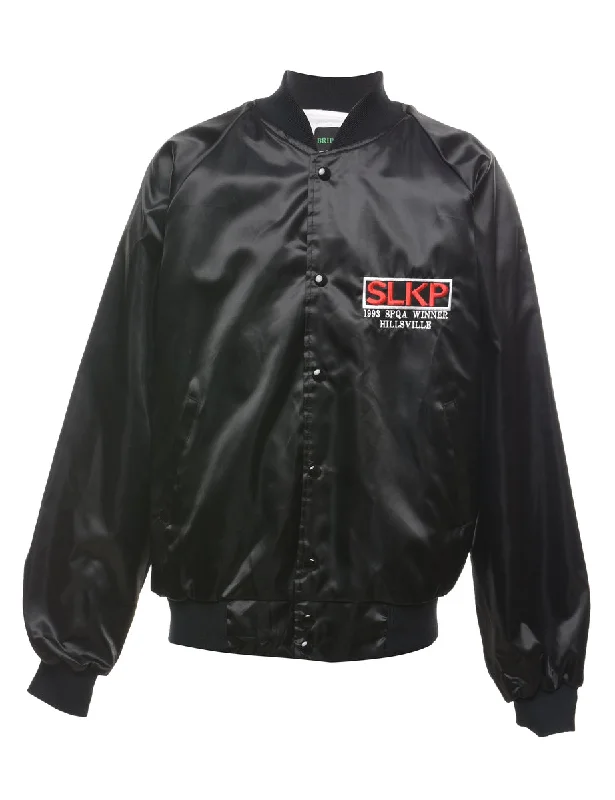 Black Embroidered Nylon Bomber Jacket - L