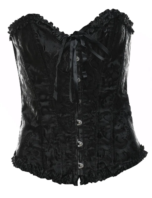 Black Floral Design Boned Corset - S