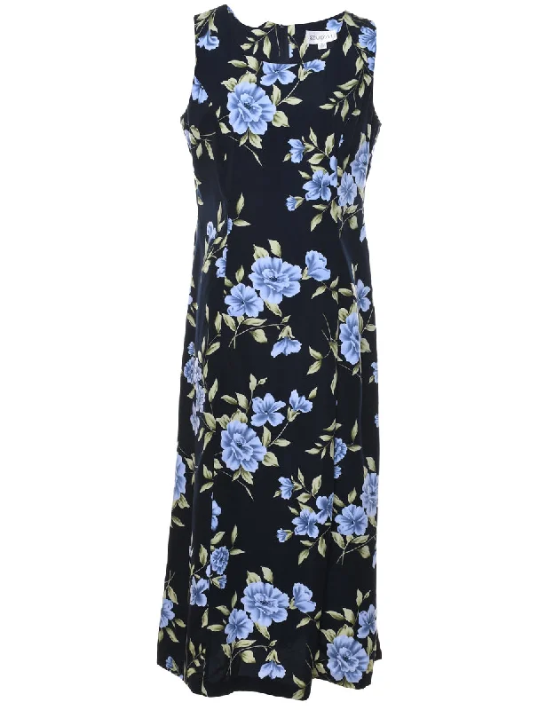 Black Floral Print Maxi Dress - M