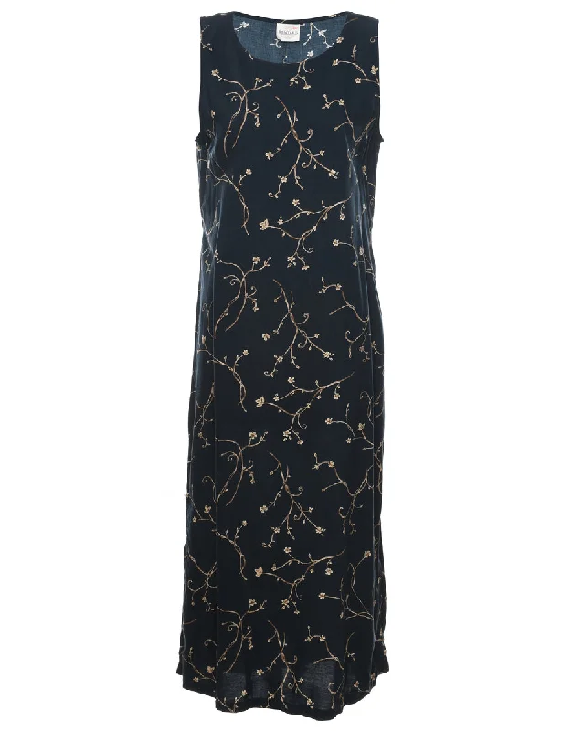 Black Floral Print Maxi Dress - M