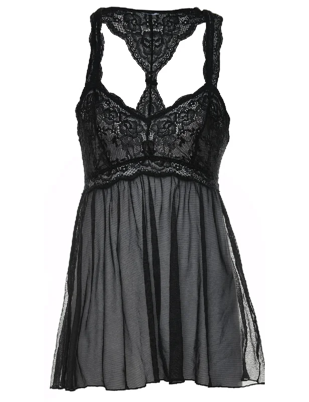 Black Lace Racer-Back Babydoll Dress - S