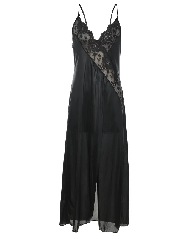 Black Lace Slip Dress - S