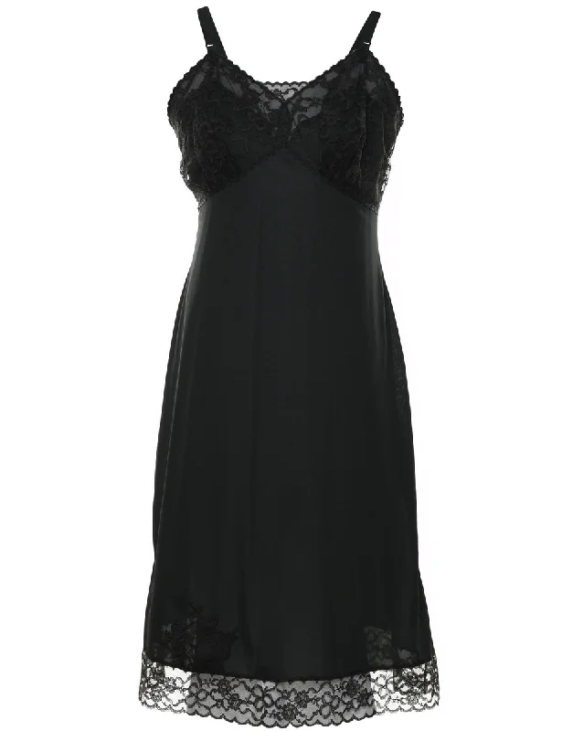 Black Lace Trim Slip Dress - M