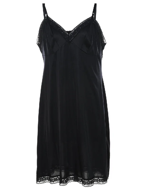 Black Lace Trim Slip Dress - M