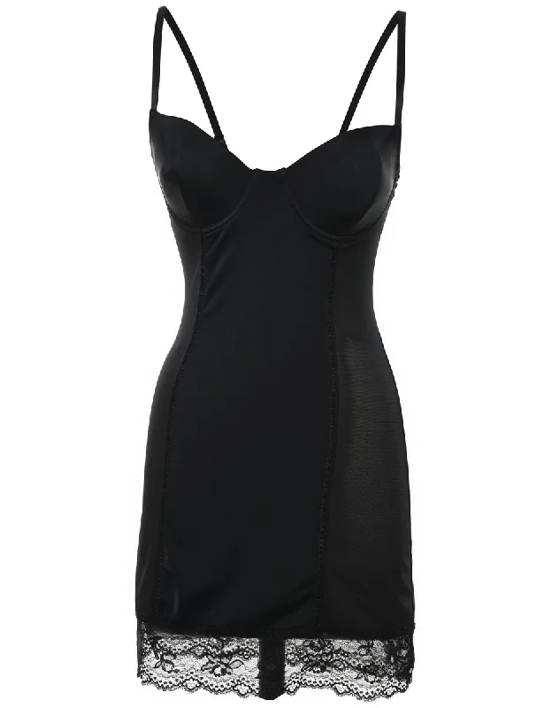 Black Lace Trim Slip Dress - S