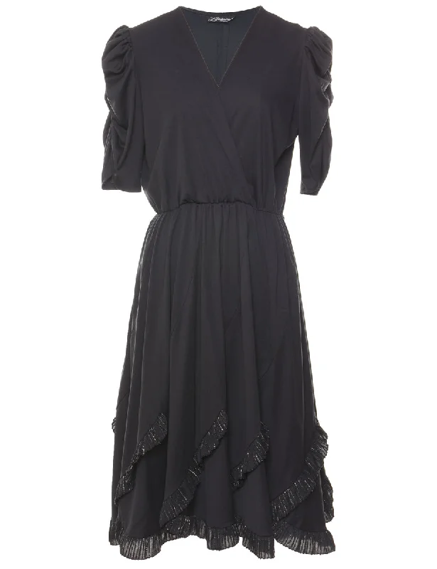 Black Puff Sleeve Classic Evening Dress - L