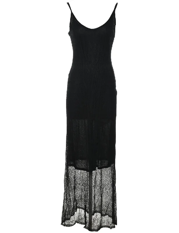 Black Strappy 1990s Lace Evening Dress - S