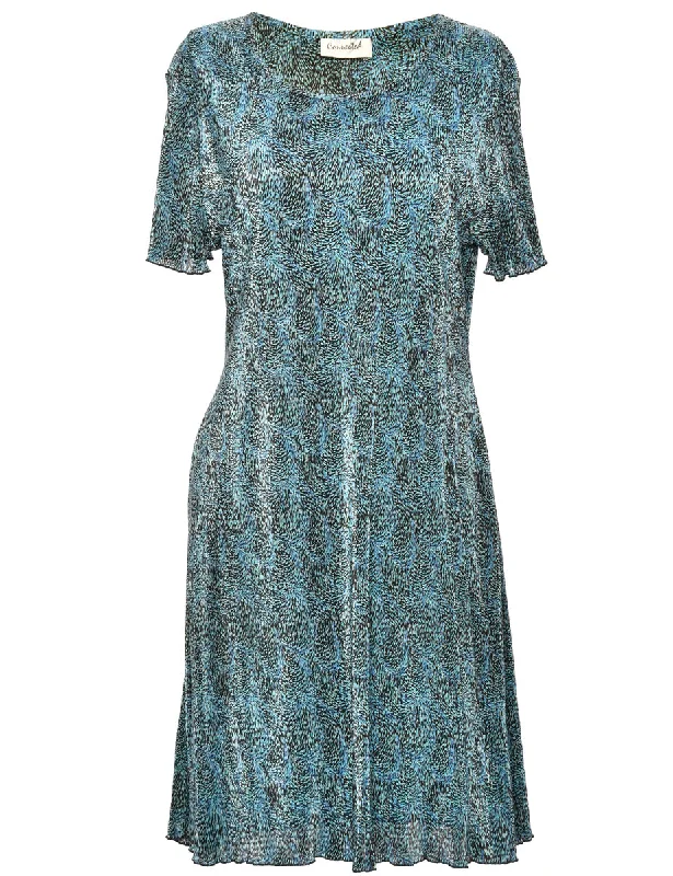 Blue & Black Abstract Print Dress - L