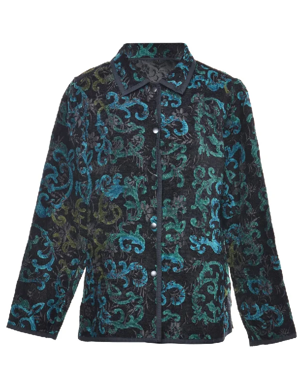 Blue & Black Patterned Tapestry Jacket - M