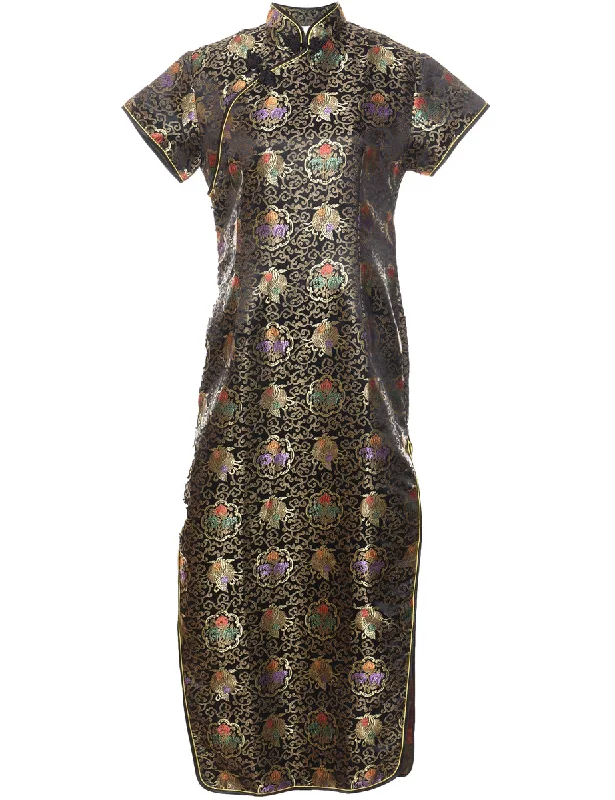 Brocade Design Multi-Colour Patterned Evening Dress - L