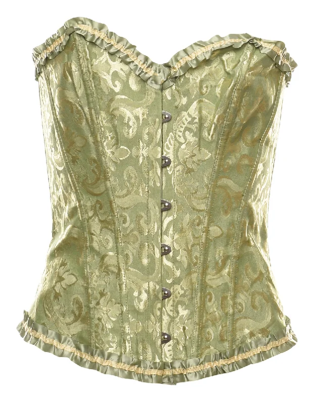 Brocade Pattern Light Green Ruffled Corset - S