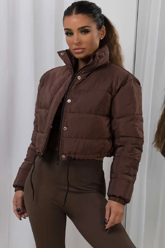 Brown Crop Puffer Jacket