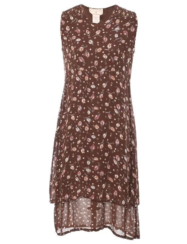 Brown Floral Print Dress - M