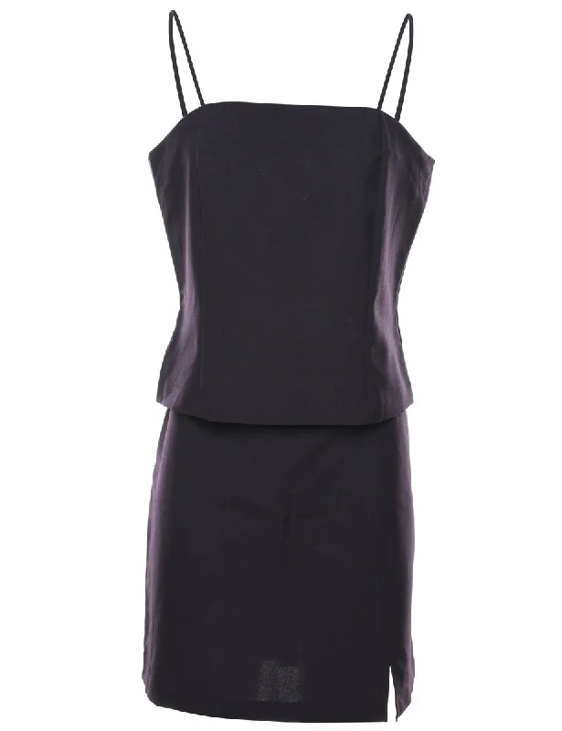 Cami Strap 1990s Mini Slit Detail Purple Top & Skirt Set - M