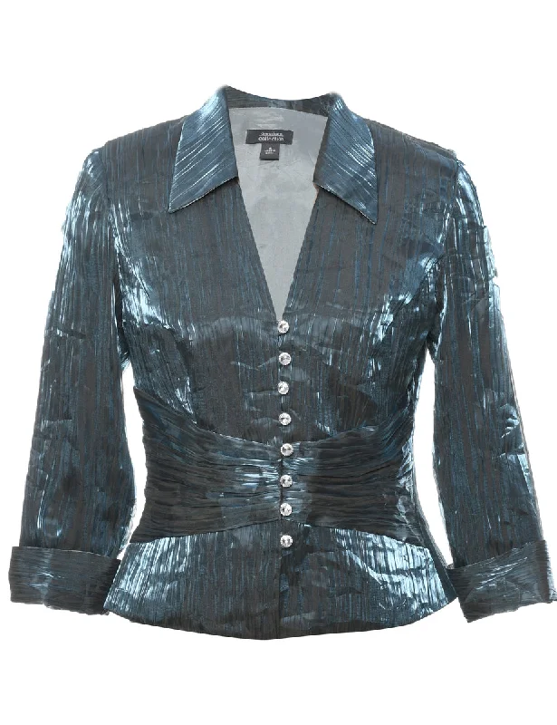 Dress Barn Blue Metallic Pleated Evening Jacket - M