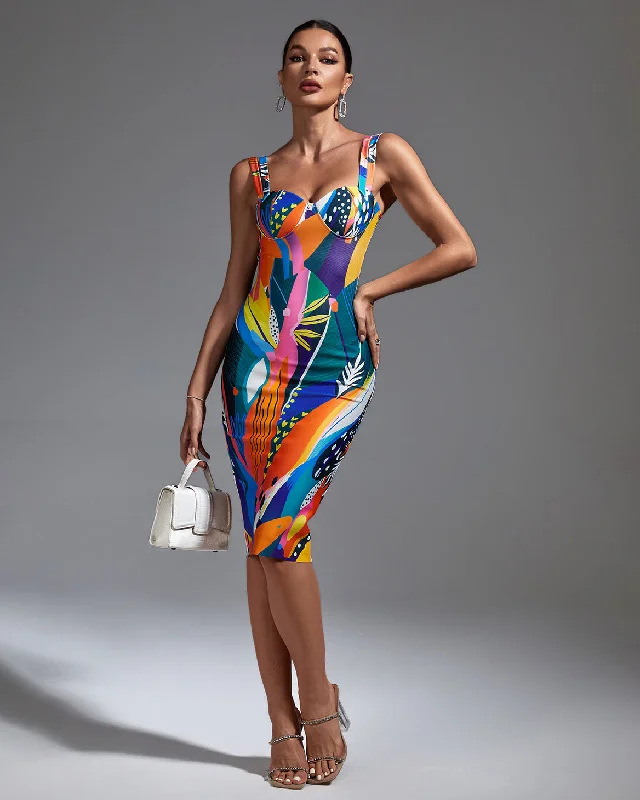 Vibrant Multicolor Midi Bandage Dress for a Flawless Fit