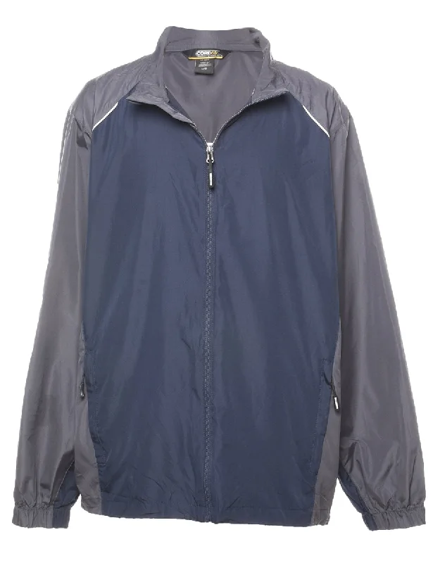 Navy & Dark Grey Zip-Front Nylon Jacket - L