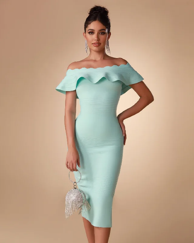 Off Shoulder Midi Bandage Dress