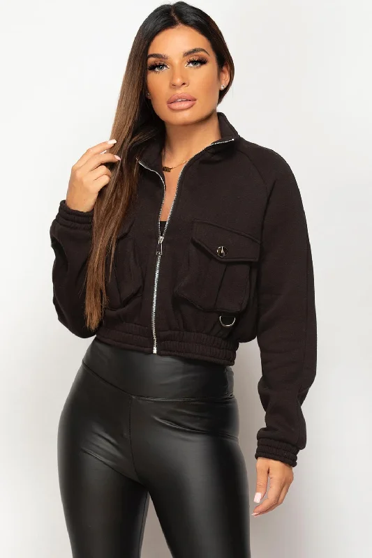 Pocket Front Crop Jacket Black