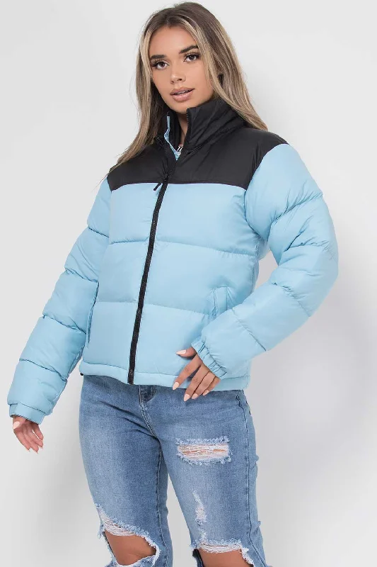 Puffer Jacket Blue And Black Colour Block