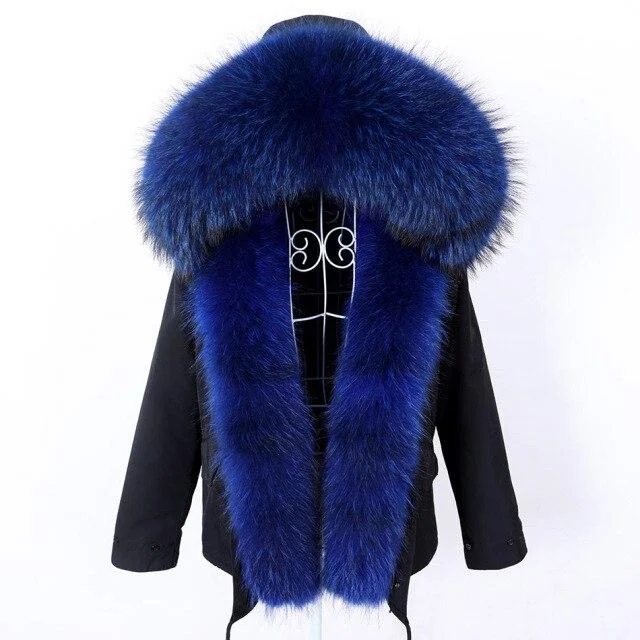 Real Racoon Fur Collared Full Sleeves Winter Hooded Jacket for Women