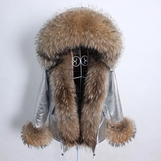 Winter Warm Thick Parkas with Natural Racoon Fur Trim on Sleeves and Collar