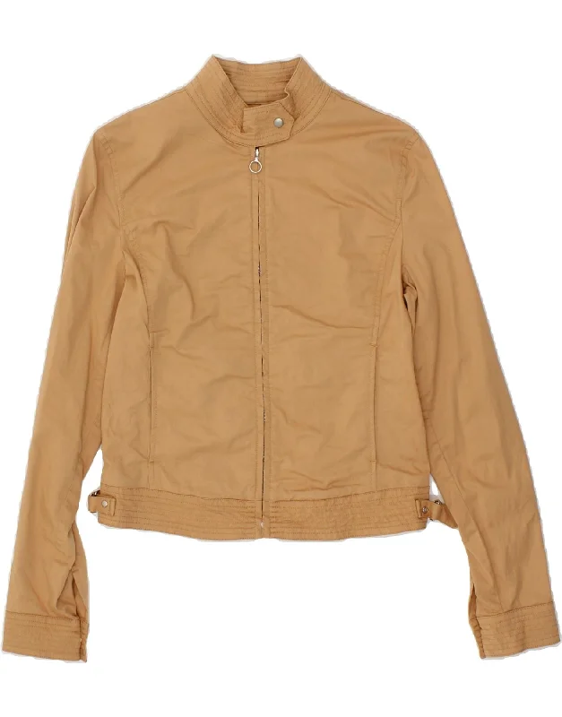 BELFE Womens Crop Bomber Jacket UK 8 Small Beige Cotton