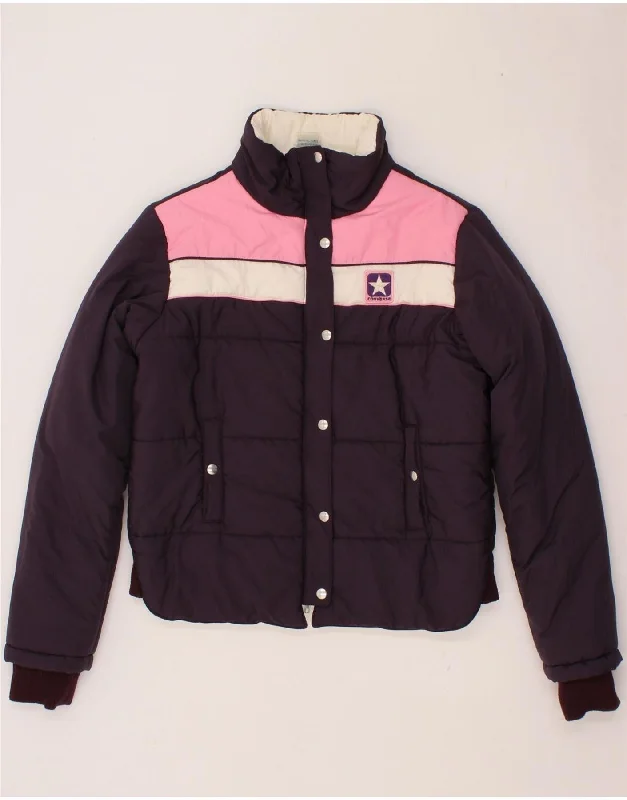 CONVERSE Womens Crop Padded Jacket UK 16 Large Purple Colourblock