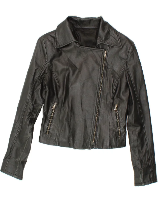 COVER Womens Crop Leather Jacket IT 42 Medium Black Leather