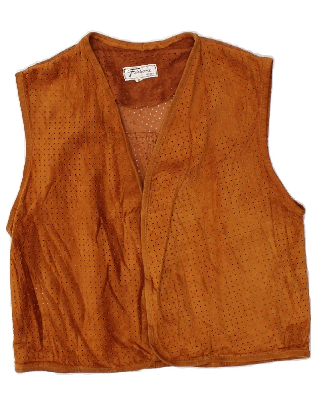 FERRONE Womens Roma Crop Suede Gilet US 2 XS Brown Leather