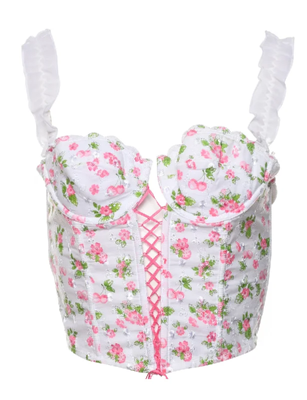 Floral & Cherry Print Y2K Corset Top - S