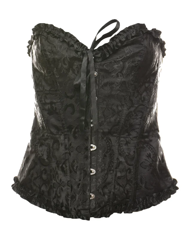 Floral Print Frilly Black Corset - S