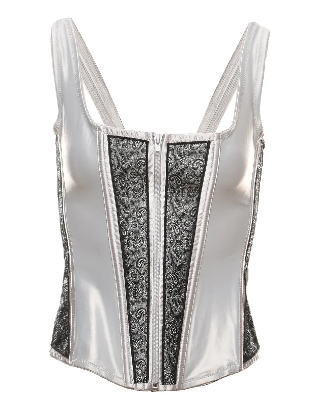 Paisley Print Black & Silver Metallic Boned Corset - S