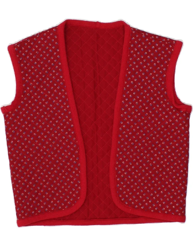 VINTAGE Womens Crop Open Gilet UK 10 Small Red Floral