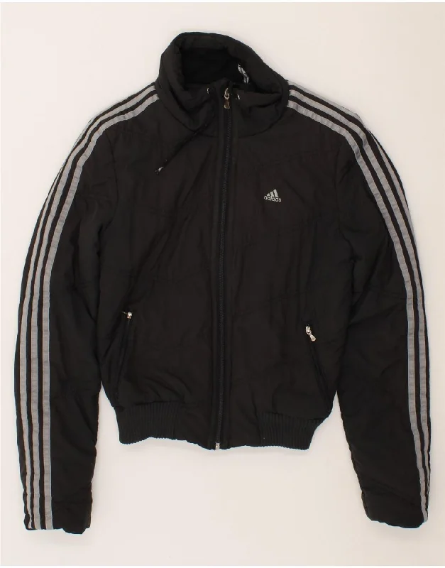 ADIDAS Womens Crop Bomber Jacket UK 10 Small Black Polyester