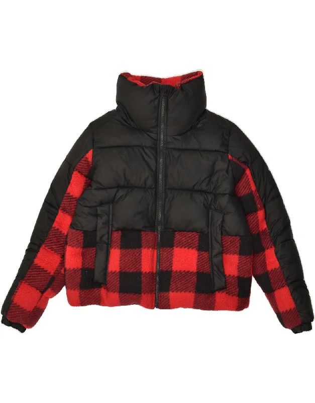 COLUMBIA Womens Crop Padded Jacket UK 16 Large Red Check Polyester