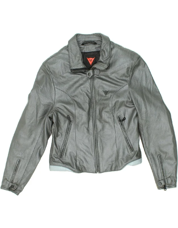 DAINESE Womens Crop Leather Racer Jacket IT 44 Medium Grey Leather