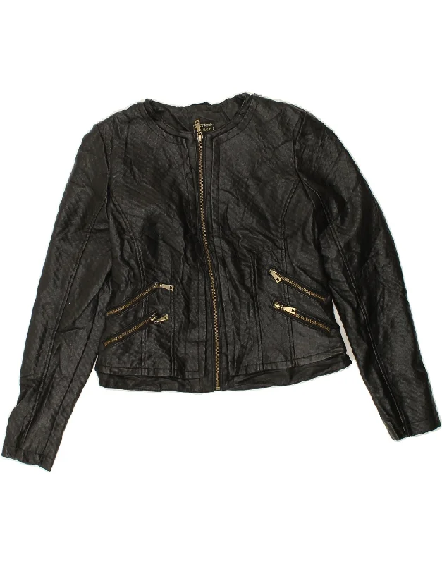 GUESS Womens Crop Bomber Jacket UK 12 Medium Black Polyurethane