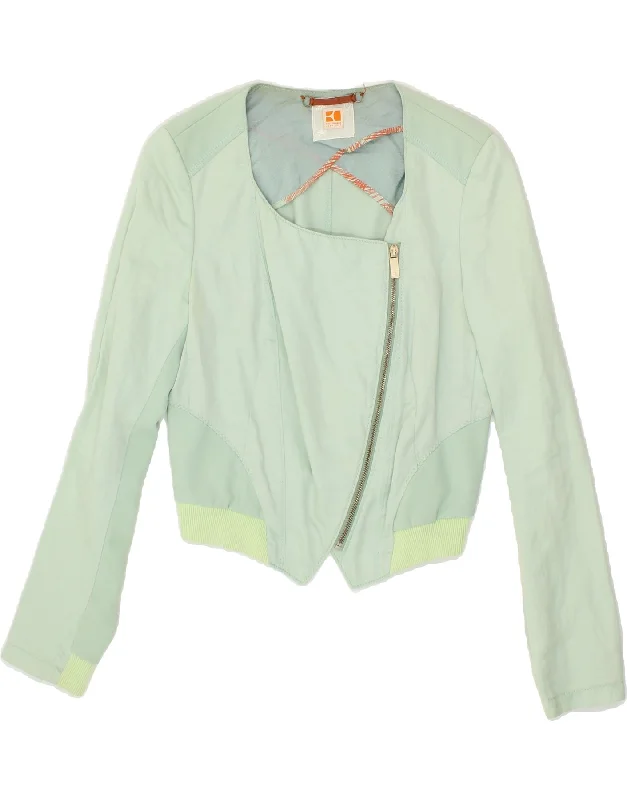 HUGO BOSS Womens Crop Bomber Jacket UK 10 Small Green Linen