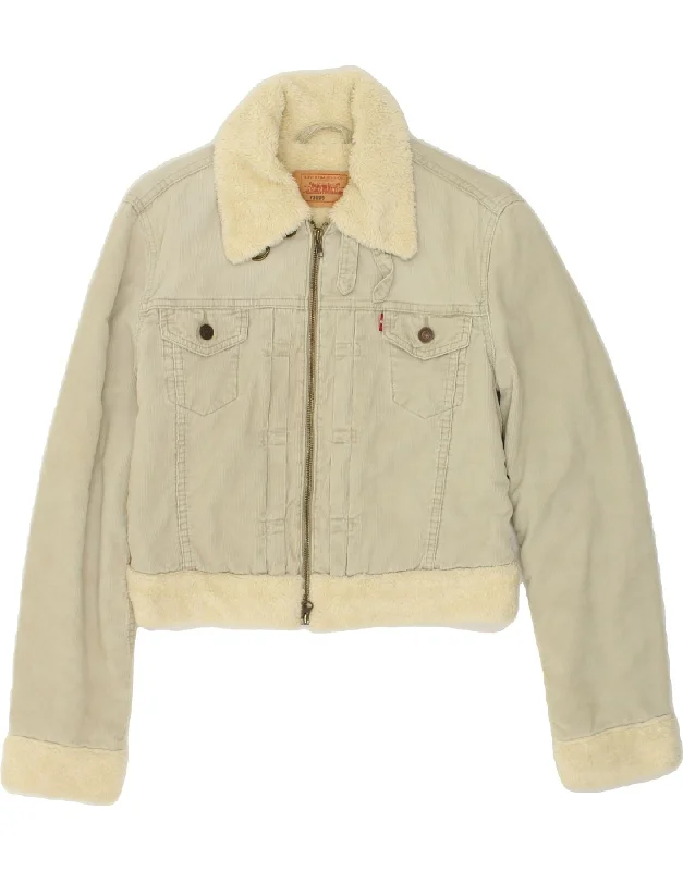 LEVI'S Womens Crop Sherpa Corduroy Jacket UK 14 Medium Beige Cotton