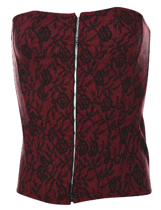 Red & Black Classic Lace 1990s Corset - S