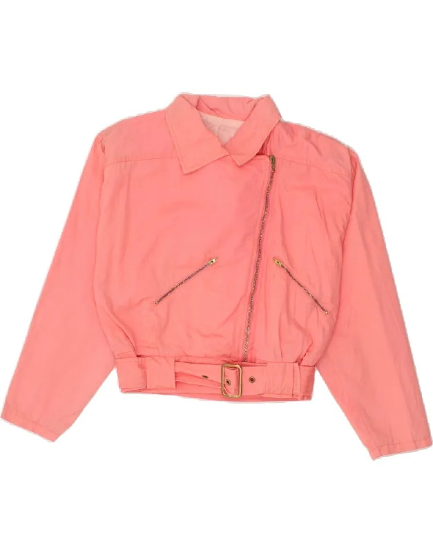 VINTAGE Womens Crop Bomber Jacket UK 10 Small Pink Cotton