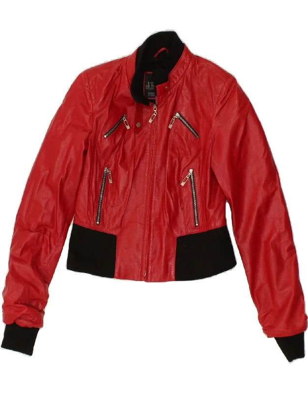 VINTAGE Womens Crop Leather Jacket UK 14 Large Red Leather