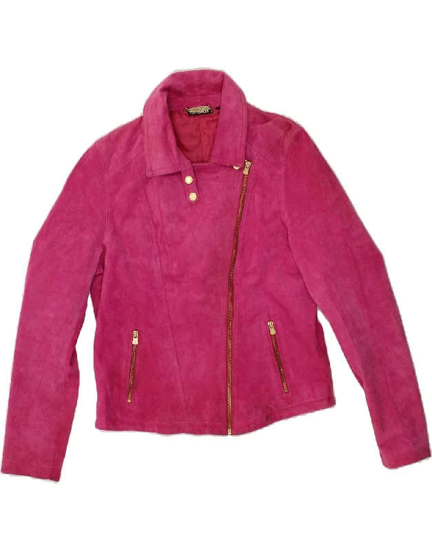 VINTAGE Womens Crop Leather Jacket UK 18 XL Pink Leather