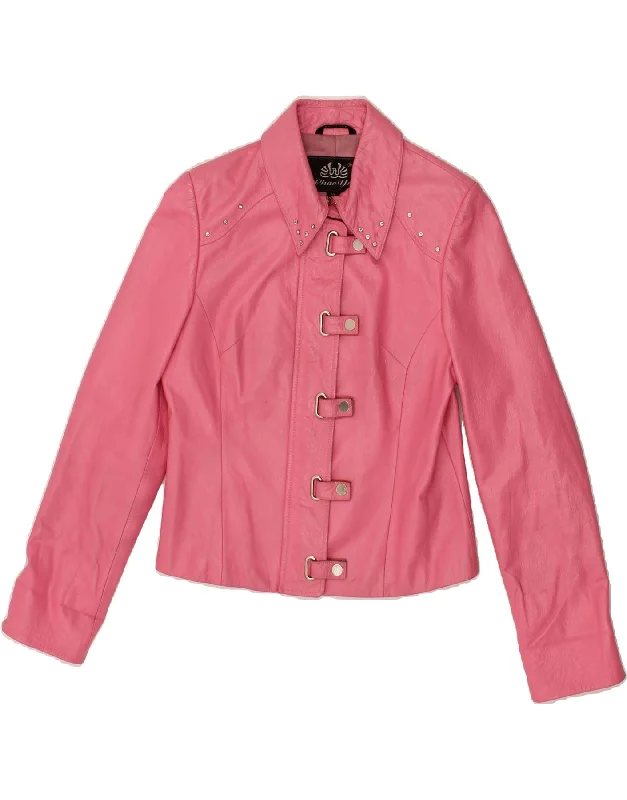 VINTAGE Womens Crop Leather Jacket UK 18 XL Pink