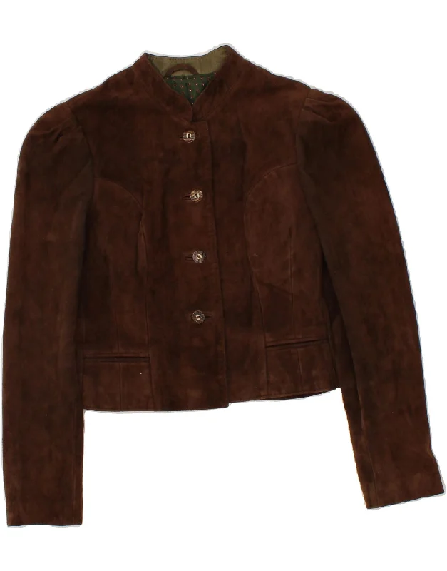 VINTAGE Womens Crop Suede Jacket UK 8 Small Brown