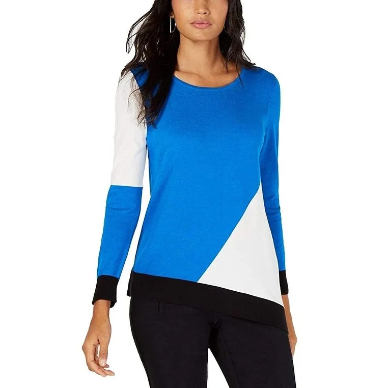 Alfani Women's Asymmetrical Colorblocked Sweater Blue Size Medium